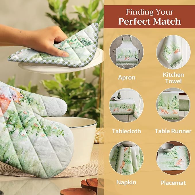 Maison d' Hermine Pot Holders 100% Cotton Heat Resistant Potholders 8" x 8" Hot Pads with Loop for Thanksgiving Christmas Decorations BBQ Cooking Baking Handling Hot Pans (Pack of 1, Winter Mornings)