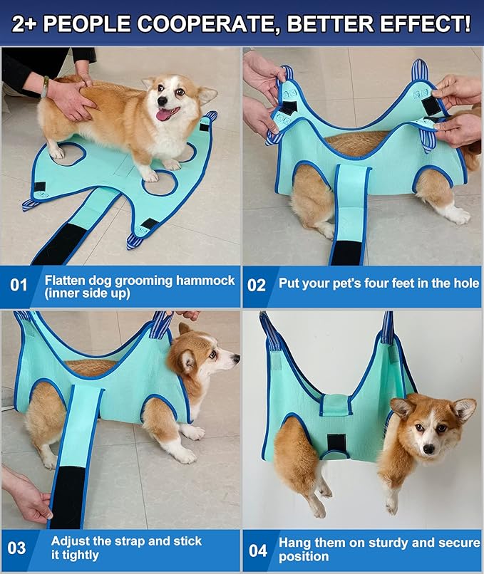 Dog Grooming Hammock Harness, Hanging Harness Holder for Nail Clipping, Nail Trimming Hammock with Wide Strap, Grooming Sling Hanger Restraint Bag for Claw Care (XX-Large 65 LB Max/Turquoise)