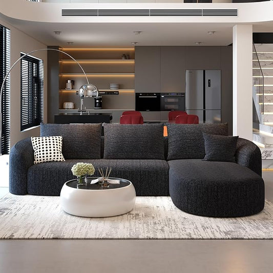 111" Modular Sectional Couches Luxury Modern Curved Back Sofa,Minimalist Comfy L-Shape Boneless Cloud Couch for Living Room Apartment,(Right Facing Chaise,Black)