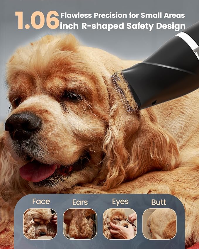 4 in 1 Dog Clippers for Grooming Thick Hair, 2000mAh Heavy Duty Dog Grooming Kit, 2-Speed Low Noise Dog Paw Trimmer with Nail Grinder for Body, Paws, Nail, Face, Ears, Legs