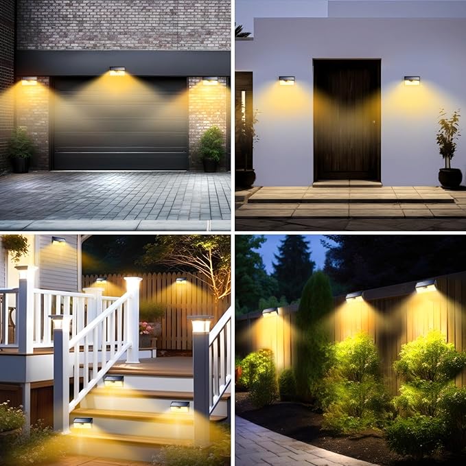 Peasur Warm White Solar Lights Outdoor Motion Sensor, 2 Pack 318LED Solar Powered Fence Wall Light IP65 Waterproof, 3 Mode Security Lights for Outside Deck Stairs Step Yard Patio