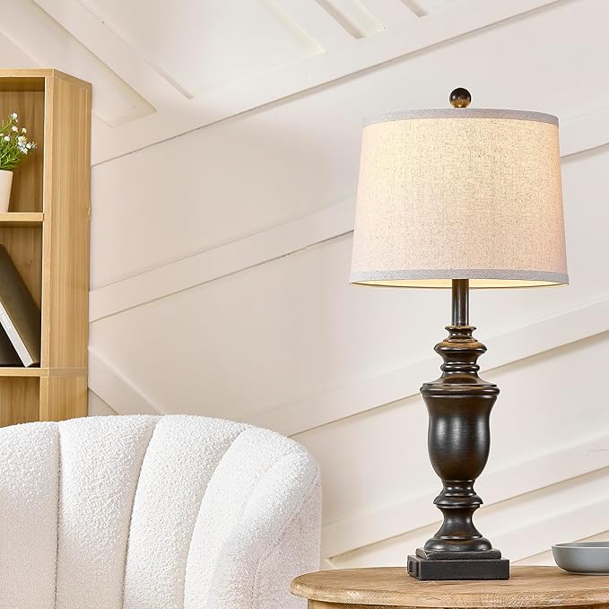 27.5" Vintage Farmhouse Table Lamps Set of 2 Bedside Lamp, 3 Way Dimmable Bedroom Lamps with 2 USB Ports +AC Outlet Nightstand Lamp Rustic Lamp (Rotary-Antique Black)