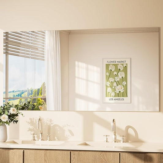TETOTE 60" x 30" Frameless Vanity Mirrors, Rectangle Bathroom Mirror for Wall with Shatterproof Tempered Glass for Bedroom, Living Room, Entryway, Gym, Vertically/Horizontally