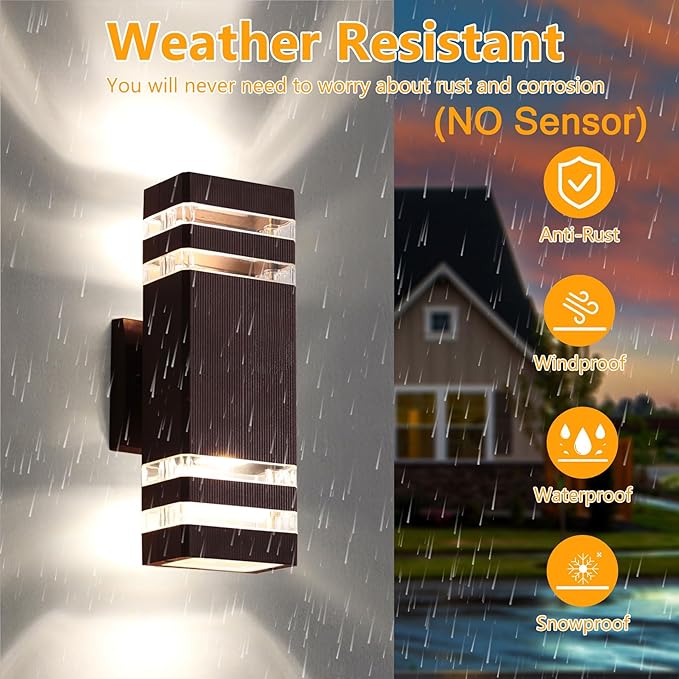 tewei Outdoor Wall Lights, Modern Exterior Light Fixture Wall Mount, Brown Outdoor Lights for House, Waterproof Aluminum Up and Down Outside Porch Lights for Garage, 2 Pack