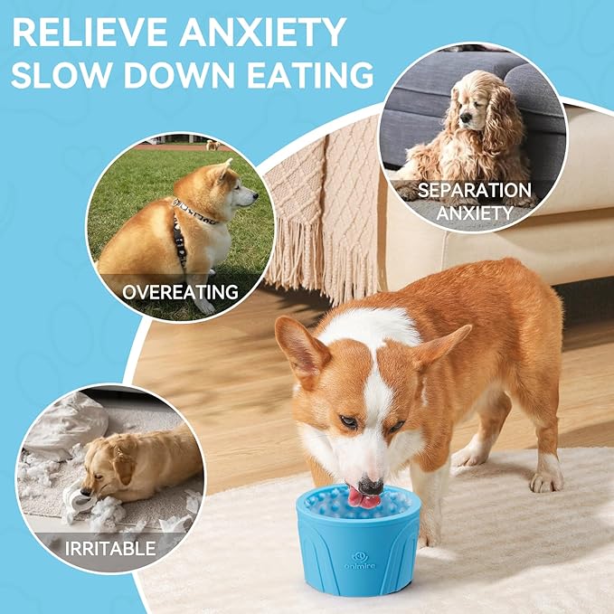 Dog Slow Feeder Lick Bowl, Anxiety Relief Dog Licking Mat Treat Dispenser, Non-Slip Anti-Choking Slow Eating Lick Bowl for Small Medium and Large Breed Dogs, BPA Free Silicone