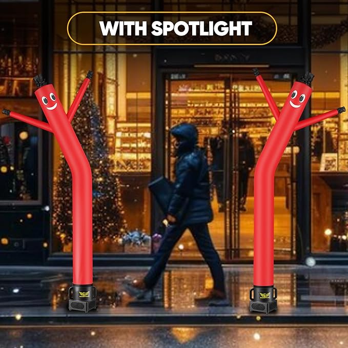 7FT Air Inflatable Waving Tube Man Set with Blower & Wheel, Air Puppet Dance Artist for Mall Opening, Amusement Park, Outdoor Decoration，Red