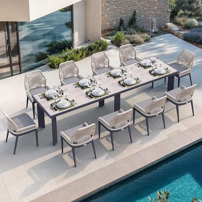 PURPLE LEAF Patio Dining Chair Set 2 Pieces Aluminum Modern Furniture Seating for Garden Kitchen Porch Outdoor Wicker Dining Chairs with Cushions, Dark Grey