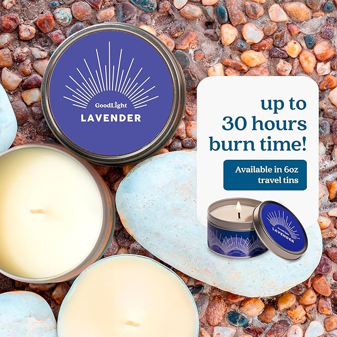 GoodLight Paraffin-Free Scented Candle, Clean Burning Non-Toxic Tin Candles, Lavender Essential Oil Scented Travel Candle 6oz
