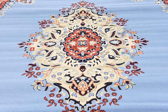 Unique Loom Reza Collection Traditional Persian Style Area Rug, 9 x 12 ft, Light Blue/Ivory