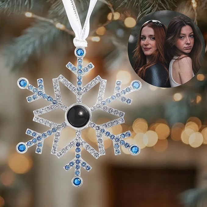 NAZENTI Personalized Christmas Ornament for Best Friend, Custom Blue Snowflake Photo Projection Ornaments, Custom Ornaments with Image Inside for Tree Hanging Xmas, Gift for Christmas Birthday