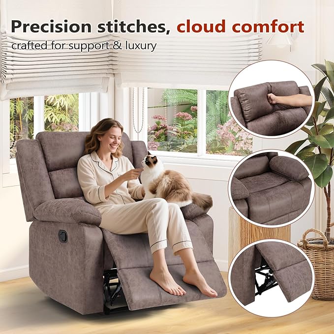 ANJ Set of 2 Manual Recliner Chairs, Overstuffed Breathable Faux Leather Reclining Seating with Arm & Back Support, Comfortable Living Room Recliners for Reading & Relaxation