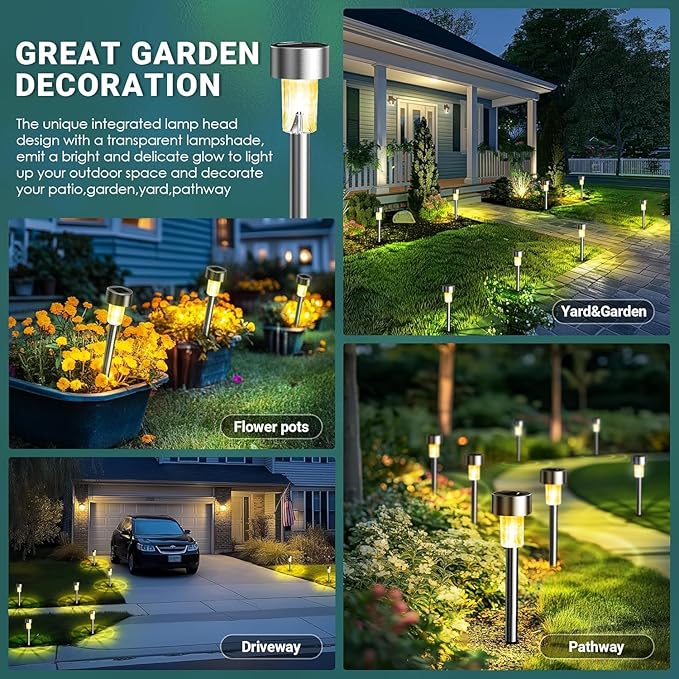 GIGALUMI Solar Lights Outdoor Waterproof, 20 Pack Warm White, Garden Decor Pathway Lights Solar Powered for Yard Patio, Lawn and Landscape