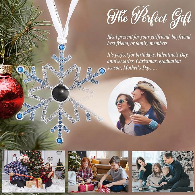 NAZENTI Personalized Christmas Ornament for Best Friend, Custom Blue Snowflake Photo Projection Ornaments, Custom Ornaments with Image Inside for Tree Hanging Xmas, Gift for Christmas Birthday