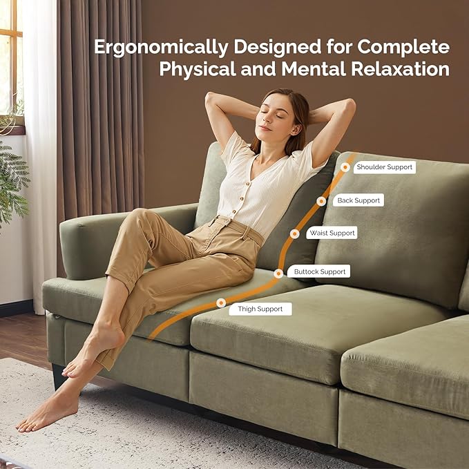 VINGLI Olive Green 83" Sofa Couches for Living Room, Modern Comfy 3 Seater Couch Faux Suede 25.6" Deep Seat Upholstery Cozy Sofas for Small Space, Bedroom, Apartment, Home Office