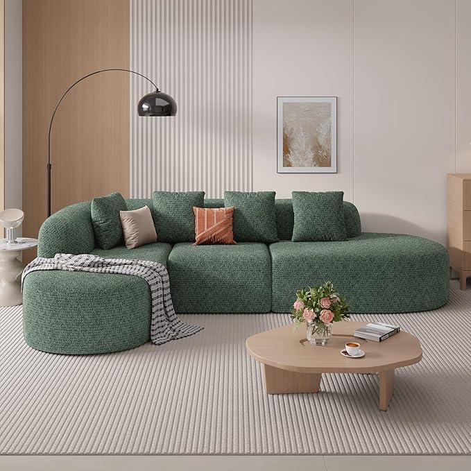 114 Inch Boneless Couches for Living Room,Modern Modular Sectional Sofa with Chaise,L-Shape Cloud Sectional Couch,No Assembly Required,Green