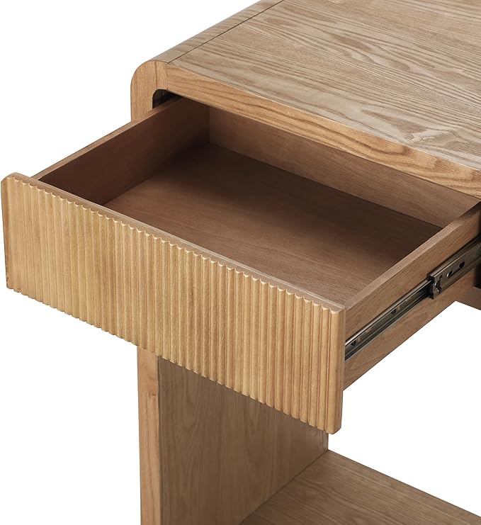 Modern Fluted Console Table with 3- Drawer, Rustic Farmhouse Entryway Table, Round Edge Sofa Table Design with Vertical Slats for Entryway, Hallway Living Room-59 Brown