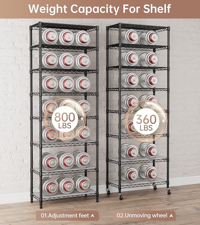 SINGAYE 8 Garage Heavy Duty Shelving Unit Kitchen Pantry Close Home Organizers and Storage Bathroom Shelf Laundry Room Organization Industrial Book Metal Wire Adjustable Shelves