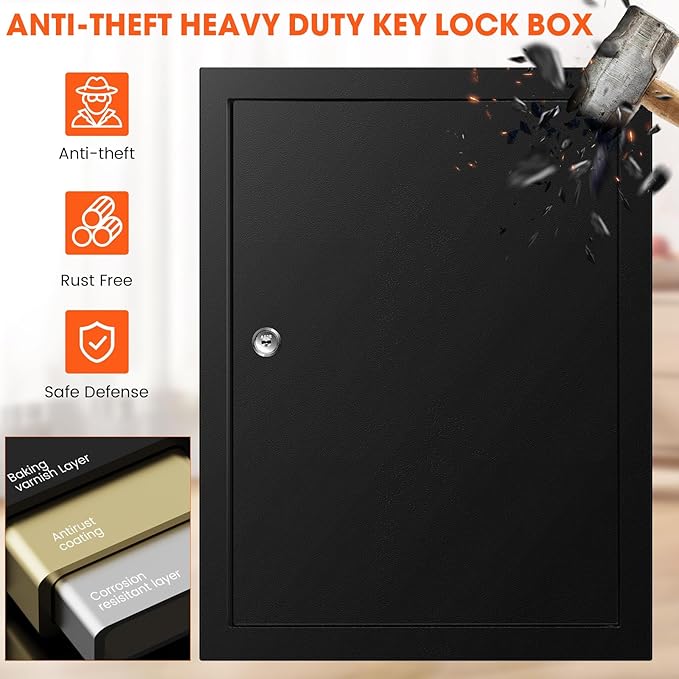 125 Key Lock Box Wall Mount with Anti-Theft Deposit Key Slot, Key Cabinet with Key Hooks & 125 Tags Key Labels, Key Safe for Hotels & Office & Companies & Car Dealerships