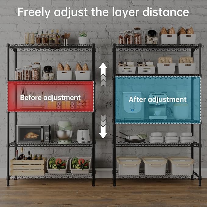 SINGAYE 5 Garage Heavy Duty Shelving Unit Kitchen Pantry Close Home Organizers and Storage Bathroom Shelf Laundry Room Organization Industrial Book Metal Wire Adjustable Shelves