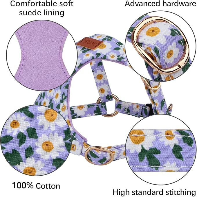 CHEDE No Pull Floral Pattern Dog Harness - Lightweight and Soft, Adjustable Small Dog Harness Set with Leash, Suitable for Puppy to Medium-Sized Dog