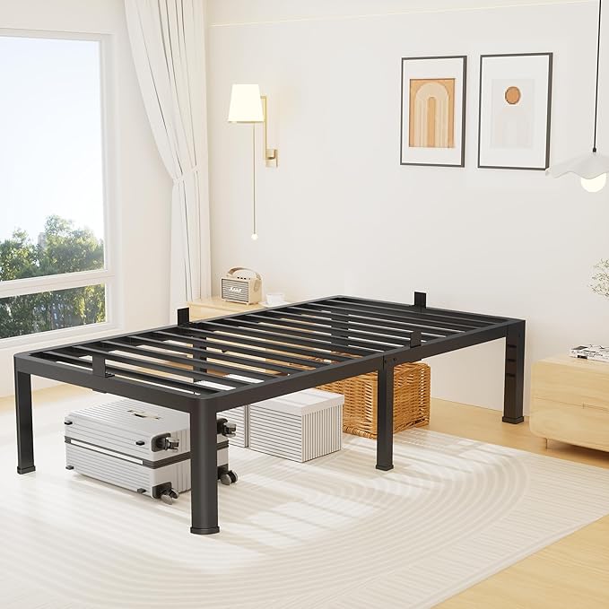 18 Inch Twin XL Size Metal Platform Bed Frame with Round Corners, Storage Space Under High Bed Frame-Heavy Duty Steel Slats Support, Noise Free - Easy Assembly - No Box Spring Needed