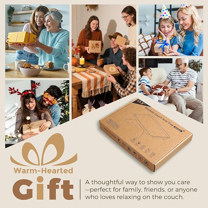 Couch Armrest Table, Foldable Bamboo Sofa Arm Tray for Couch with a Non-Slip Pad, Clip On Couch Arm Table for Remotes/Eatting/Drinks, Fits Sofa Armrest 3.5"-13.5" Black