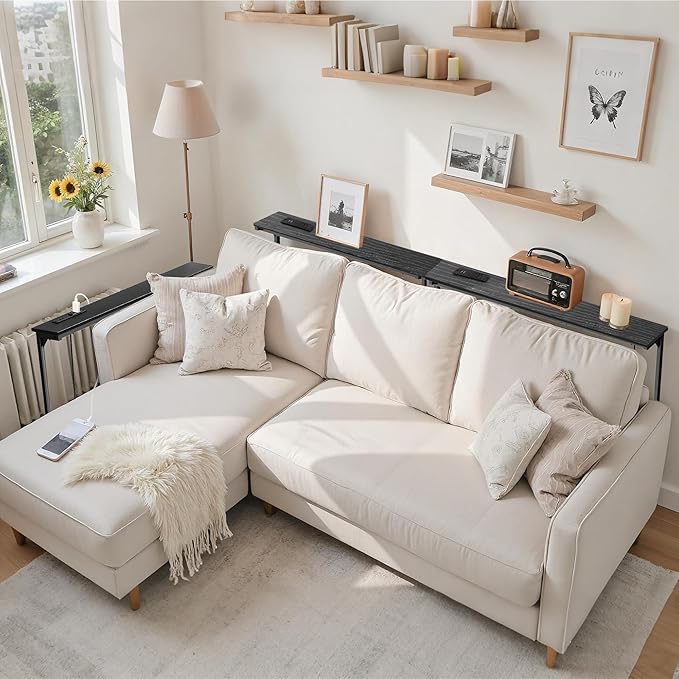 78 inch Narrow Console Table with Outlet,Adjustable Height(25"-37") Behind Sofa Table,Couch Behind Table Skinny,Couch Shelf with Charging Station,Long Entryway Table for Living Room,Black