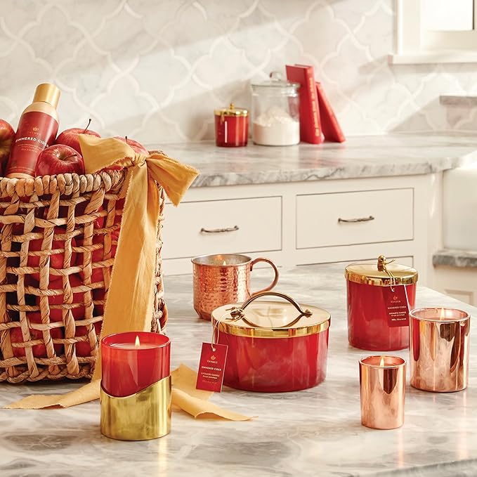 Thymes Scented Candles for Home Decor - Luxury Home Fragrance Gifts for Women & Men - Fall Candles with Warm Notes of Apple, Clove, & Cardamom - Harvest Red (Simmered Cider, 13 oz)