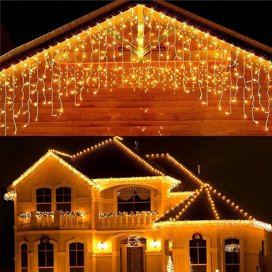 Techip Halloween Christmas Lights Outdoor, 33ft 400 LED Icicle Lights for Outside, Plug in Curtain String Lights Twinkle Tree 8 Modes Waterproof for Patio Party Holiday Decorations Warm White