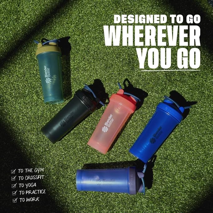 BlenderBottle Classic V2 Shaker Bottle Perfect for Protein Shakes and Pre Workout, 20-Ounce (3 Pack), Black, Tan/Blue, Purple