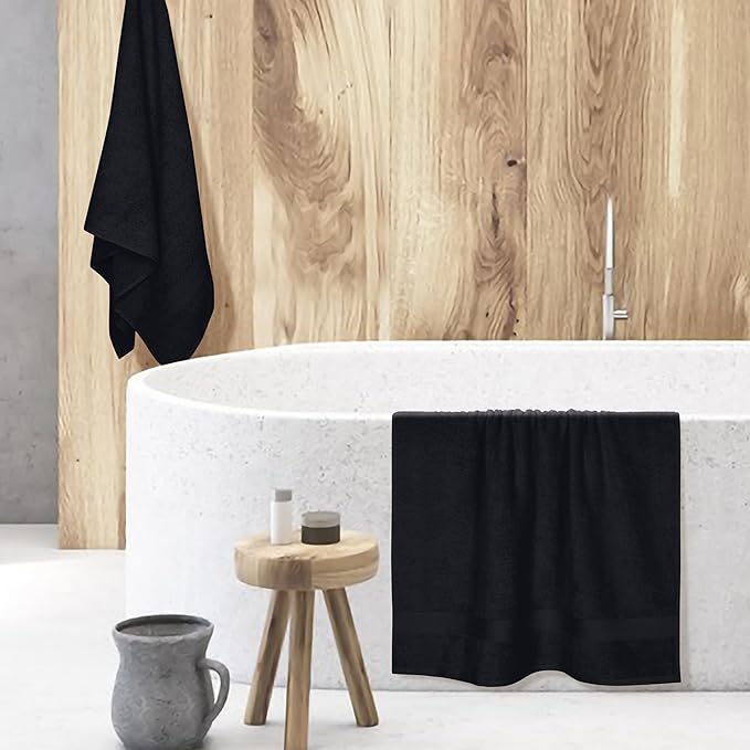 BOUTIQUO Cotton 2 Pack Oversized Bath Towel Set, Large Bath Towels 27x54, Ultra Soft, Absorbent, Compact, Quick Drying and Lightweight, Eco-Friendly and 100% Recyclable Towel Set - Black