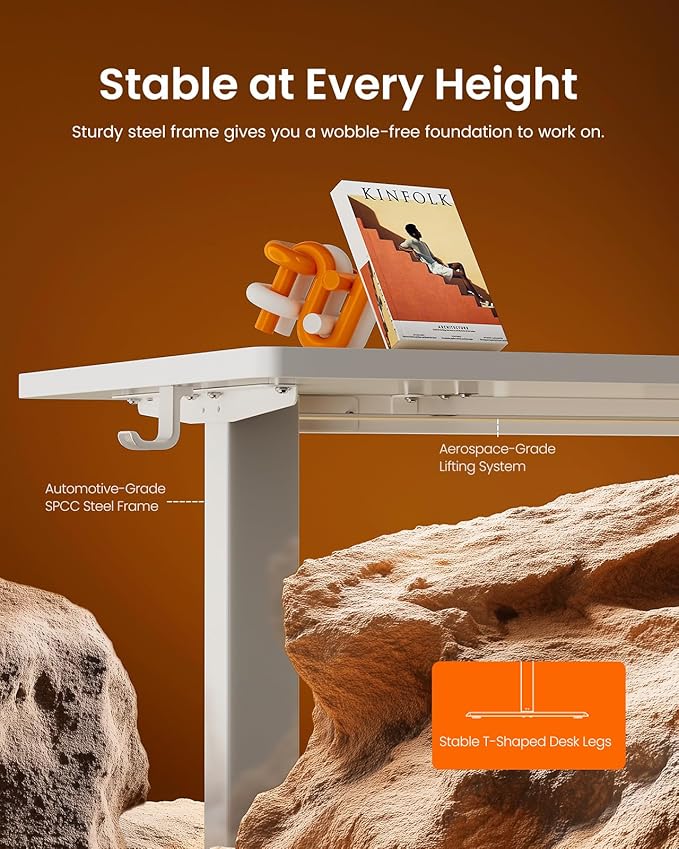 ErGear Height Adjustable Electric Standing Desk, 48 x 24 Inches Sit Stand up Desk, Memory Computer Home Office Desk with Two-Piece Desktop (White)