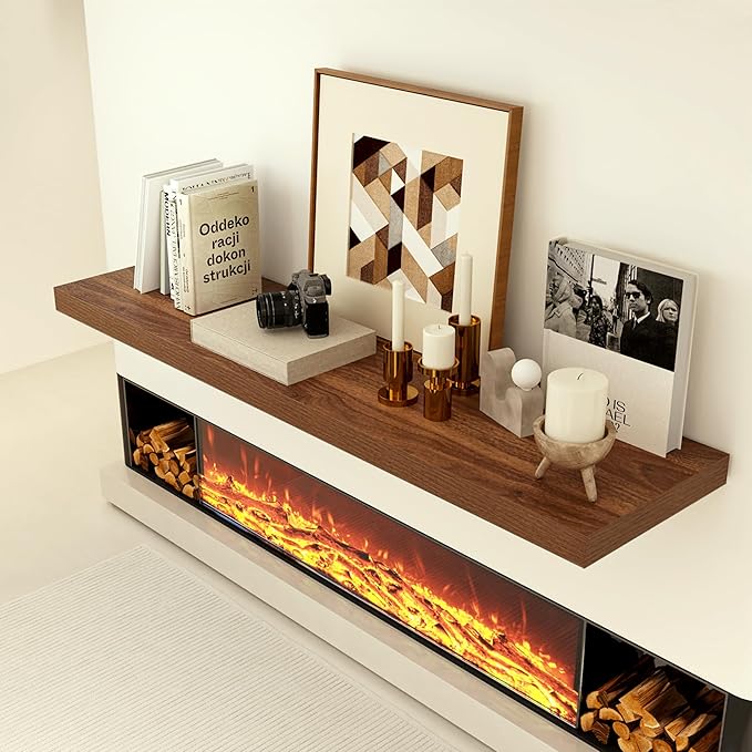 Heimlove 12 Inch Deep Floating Shelves, 72 x 12 inches Long Wall Shelf, Large Extra Display Shelf & Storage Shelf, Rustic Wood Wall Shelves for Fireplace Mantel, Walunt - 1Pack