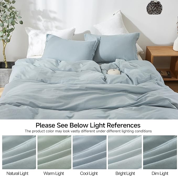 Simple&Opulence French Linen Duvet Cover Set 68" x 86"- 2 Pieces (1 Comforter Cover,1 Pillowcase)- Natural Flax Cotton Blend-Solid Color Breathable Farmhouse Bedding-Dusty Blue, Twin