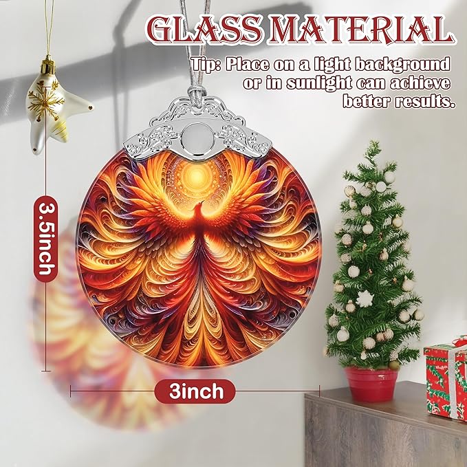 Phoenix Stained Glass Hanging Ornament - Christmas Tree Decoration Idea