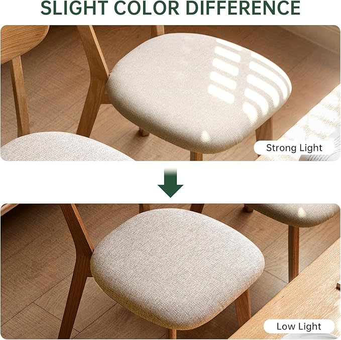 100% Solid Wood Upholstered Dining Chairs, Mid Century Modern Oak Dining Chairs with Curved Back Design with Butterfly Wing Shape for Kitchen, Dining Room, Restaurant (4PK, Log Color-Beige Cushion)