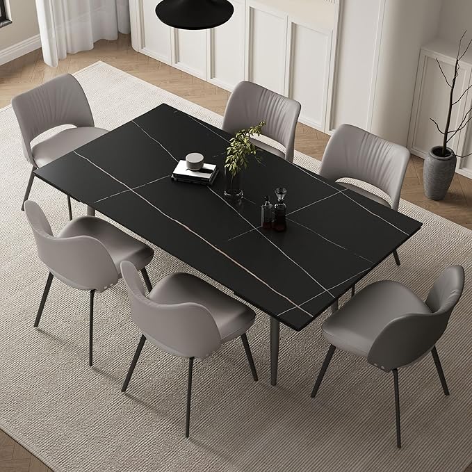 Extendable Dining Table (62.9" to 94.4") for 6 to 10 - Modern Rectangular Sintered Stone Table with High Hardness and Easy Maintenance - Stylish Black