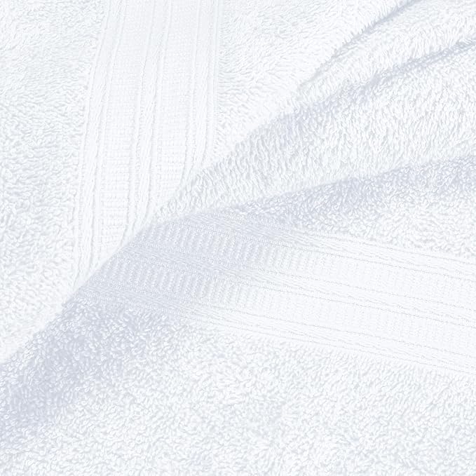 BOUTIQUO 6 Pack Cotton Towel Set, Contains 2 Bath Towels 27x54 inch, 2 Hand Towels 16x24 inch & 2 Wash Coths 12x12 inch, Ideal Everyday use, Ultra Soft Compact & Lightweight - White