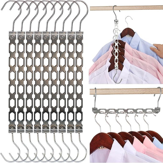 Hangers Space Saving, Metal Hanger Organizer, Closet Space Savers, Collapsible Magic Hangers for Heavy Clothes, Closet Organizers and Storage, College Dorm Room Essentials (Upgrade Chrome Metal)