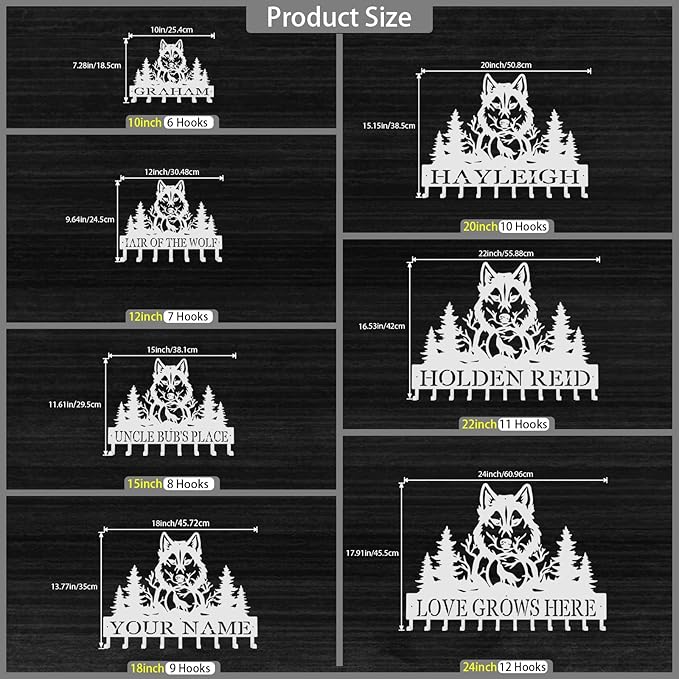 Personalized Key Hooks for Wall,Custom Name Mighty Wolf Key Holder Wall Mounted,Fashion Coat Rack,Metal Key Hanger with Hooks,Key Rack Organizer for Entryway,Hallway,Doorway