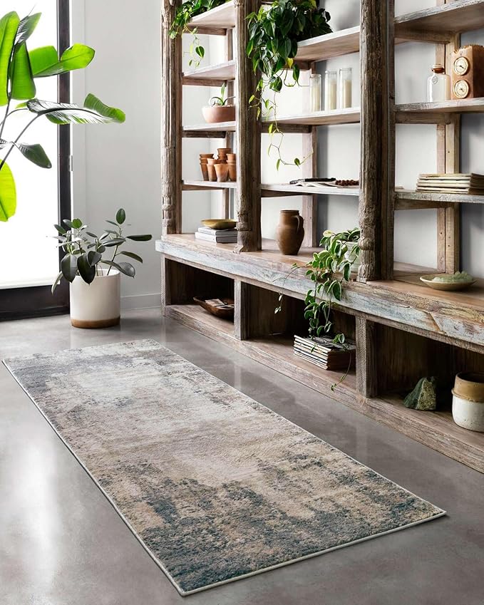 Loloi Teagan Collection TEA-08 Ivory/Mist 2'-8" x 13' Runner Rug, Large, Soft Neutral Rug, High-Traffic for Living Room, Bedroom, Home Office, Dining Area