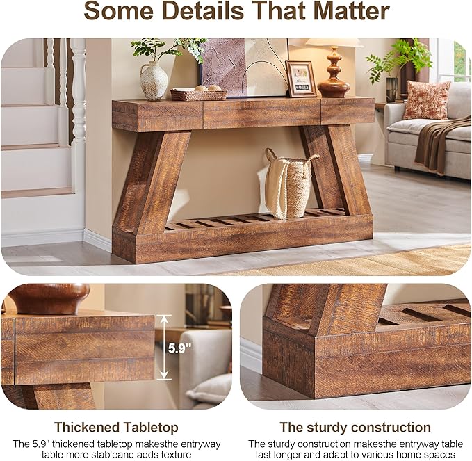 OKD 60" Farmhouse Entryway Table with Drawer, Narrow Long Console Table for Entryway, Console Tables with Storage(Reclaimed Barnwood)