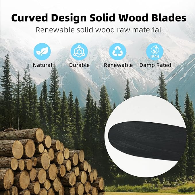 Ceiling Fan Without Light, 72 Inch Smart Wood Ceiling Fan no Lights, Compatible with Alexa/Google, 3 Natural Walnut Black Blades, Remote, Quiet Reversible DC Motor for Indoor Outdoor