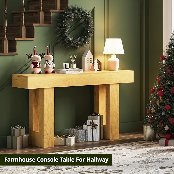 FURSUN 63-Inch Long Console Table with Storage, Wooden Narrow Sofa Table Behind Couch, Farmhouse Foyer Hallway Table for Living Room, Entrance (Natural Oak)