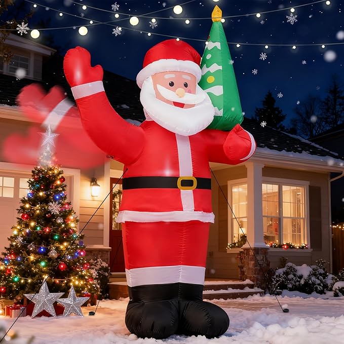 9 FT Waving Christmas Santa Claus Inflatable Outdoor Decoration for Yard,Outdoor Christmas Decoration Inflatable Santa Claus Outdoor with LED Lights for Garden Lawn Home Indoor Winter Holiday Party