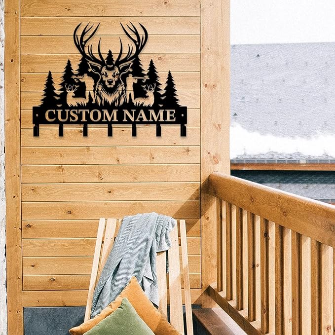 Personalized Custom Name Hunting Deer Wall Key Hooks,Metal Hunting Art Clothes Hooks,Metal Hunting Wall Home Storage Decorative,Hunter For Front Door, Hallway, Kitchen, Bedroom,Keys,Hats (Style F)