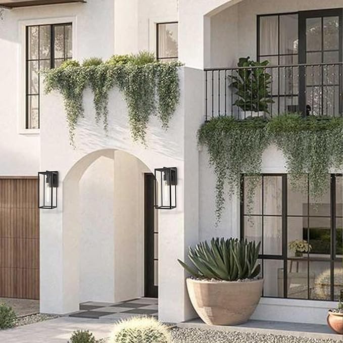 Bestshared Outdoor Wall Sconce Lights,Exterior Wall Lighting Fixtures with Clear Glass, Anti-Rust Modern Black Outside Lantern Lamp for House Front Porch Doorway Patio (Black, 15"-2 Pack)