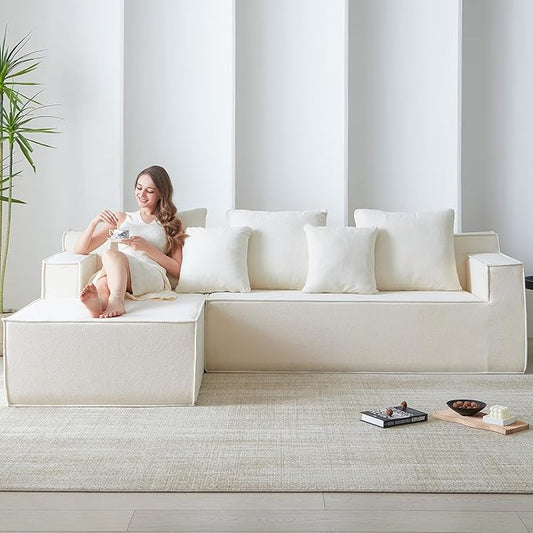 Boneless Couch, Memory Foam Couch in a Box, 101" Modular Sectional Couches Velvet Fabric, Modern Sofa with Deep Seat, Compressed Sofa for Living Room, Bedroom