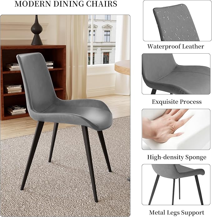 Dining Table Set for 4-6 People, 46 Inch Modern MDF Oak Kitchen Table with 4 Faux Leather Chairs, Rectangular Dining Room Table Set for Home, Small Spaces, Breakfast Nook (Oak Table + 4 Grey Chairs)