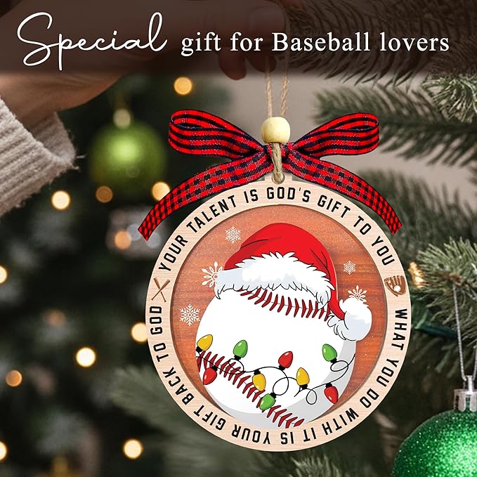 Baseball Christmas Ornaments 2025 - Baseball Ornaments For Christmas Tree - Gifts For Players, Coaches, Fans, Softball Lovers - 2 Layer Wooden Softball Ornament - Sport Lovers Hainging Decor Xmas Tree